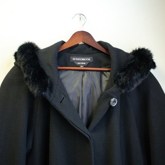 Black Wool Dress Coat with Hood Size 12 - Picture 6 of 9